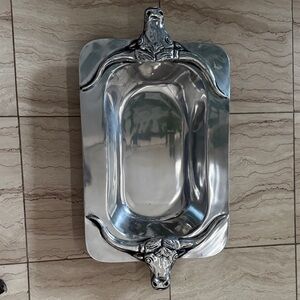 Silver Rectangular Tray with Longhorn Handles